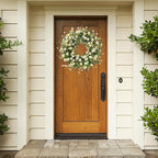 Sggvecsy White Daisy Wreath 24 Inch with Fake Silk Floral Green Eucalyptus Leaves and Lavender for Spring Summer Front Door Window Wall Wedding Farmhouse Festival Decor