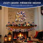 250th Anniversary Patriotic Wreaths for Front Door, 24 Inch Large 4th of July Decorations, Handcrafted Ribbon Burlap Bow, Red White and Blue Memorial Day Wreath with Lights & Storage Bag
