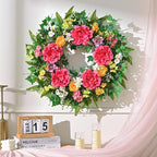 Yastouay Spring Summer Wreaths for Front Door, 24 Inch Large Spring Summer Door Wreath with Vibrant Peonies Hibiscus Flowers, Spring Wreath for Front Door Farmhouse Porch Wall Window Indoor Outdoor