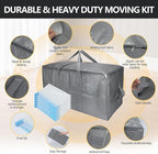 Extra Large Storage Bags Set Heavy Duty Moving Totes with Handles, Waterproof Dual-Way Carrying Design Fold Flat Storage Totes For Effortless Moving, (Gray, 12 Park-2 Moving bag & 10 Vacuum Seal Bags)