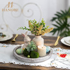 Hanobe Decorative Tray for Coffee Table: Round Candle Plate Holder Centerpieces for Dining Room Kitchen - Wooden Farmhouse Tray Vintage Home Decor