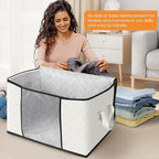 Fab totes 24 Gallons Clothes Storage, Foldable Thick Fabric Blanket Storage Bags, Containers for Organizing Bedroom, Closet, Clothing, Comforter, Organization with Handle (4 Pack,Ivory)