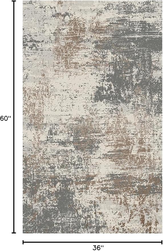 Ciicool Abstract Area Rug Indoor, 3x5 Washable Entryway Rug, Modern Soft Throw Rug with Non-Slip Backing for Bedroom Living Room Entrance Kitchen, Non-Shedding Low-Pile Floor Carpet Doormat Grey Beige