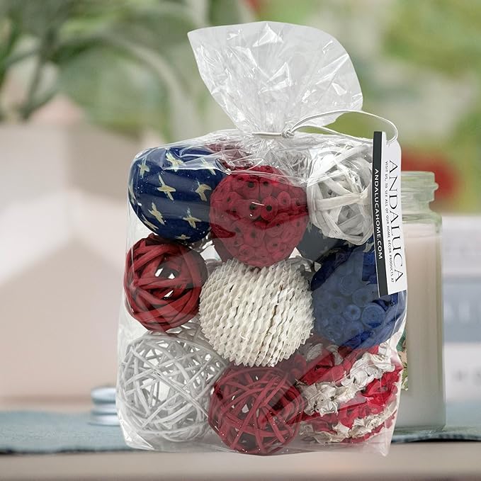 ANDALUCA Decorative Balls Bag Bowl Filler 4th of July Home Decor (Red, White & Blue)