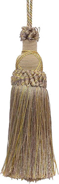 DÉCOPRO 5 1/2" (14cm) Key Tassel 4" (10cm) Loop with Criss Cross Design (Style# KTIC) Cashew Beige Multicolor #2935 (Light Beige Mint Green Yellow Gold) Set of 2