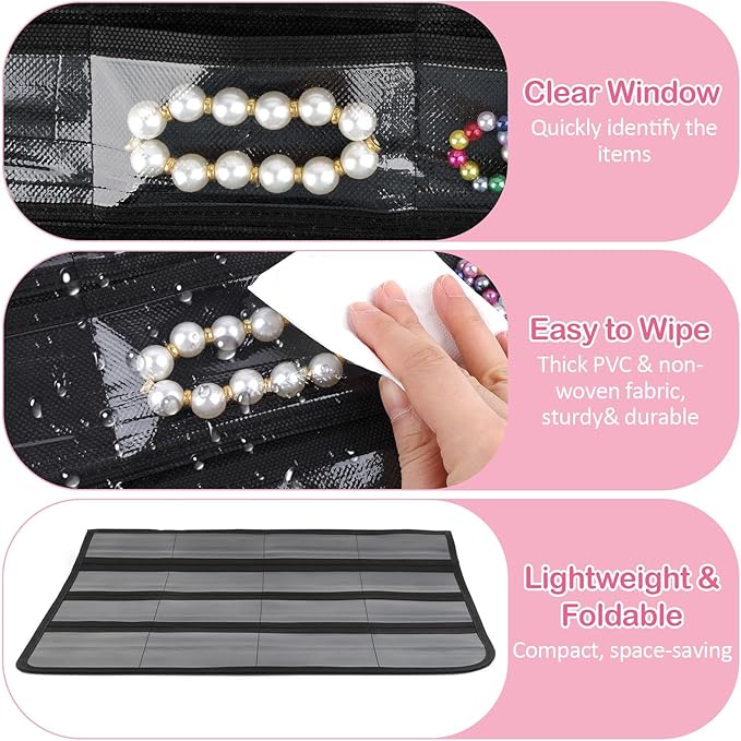 3 Pack Hanging Jewelry Organizer, 80 Clear Pockets earring organizer and storage, Accessories holder organizer for Closet, Jewelries, Necklace, Travel