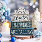 Yuntau 6 Pcs Winter Snowflakes Table Decorations Christmas Snowflake Centerpieces for Tables Winter Tiered Tray Decor Rustic Wood Snow Sign Farmhouse for Wonderland Party Kitchen Shelf Home