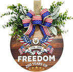 250th Anniversary Patriotic Wreath for Front Door, 250 Years of Freedom Wooden Door Sign, 4th of July Decorations Outdoor & Memorial Day Decor for Home (Color-Freedom2)