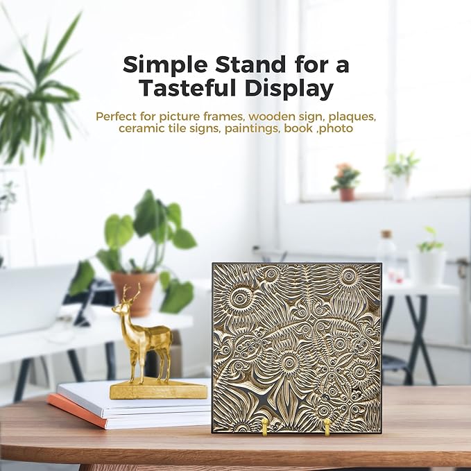 TR-LIFE 4 Pack 4.5 Inch Display Stands - Holder Stand for Picture, Decorative Plate, Photo Easel, Tabletop Art (Gold)
