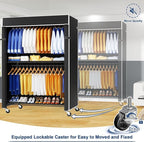 P8C Pro Heavy Duty Clothes Rack（With Extended Width Design） Rolling Clothing Racks for Hanging Clothes with Lockable Wheels，42" W x 15.8" D x 80.5" H，Load 700LBS，Black Rack with Black Cover