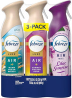 Febreze Air Mist, Air Freshener, Odor Fighting Room Spray, Deodorizer for Home Bathroom Kitchen Office Apartment, Lilac Sunrise, Warm Ocean Breeze, Summer Golden Hour Variety Pack, 8.1oz (Pack of 3)