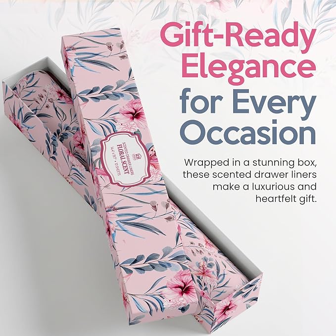 Floral Scented Drawer Liners for Dresser Drawers (10 Large Sheets, 19.7" x 14.4") - Non Adhesive Drawer Paper Liner for Bedroom Dresser & Closet Shelves by Linda’s Essentials