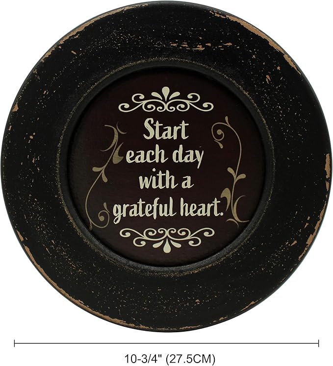 CVHOMEDECO. Primitives Start with Grateful Wood Decorative Plate Display Wooden Plate Home Décor Art, 10-3/4 Inch