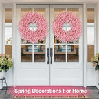 26 Inch Spring Wreaths for Front Door Large Easter Valentines Forsythia Floral Summer Spring Door Wreaths Outdoor All Season Spring Decorations for Home Porch Room Window Wall Farmhouse Decor (Pink-R)