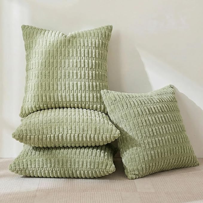 Fancy Homi 4 Packs Decorative Throw Pillow Covers for Living Room Couch Bed, Modern Farmhouse Boho Home Décor Accent Cushion Case, 22" x 22", Sage Green