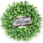 26" Artificial Eucalyptus Wreath with Welcome Sign for Front Door, Porch, Window - Large Faux Eucalyptus Greenery Outdoor Wreath for Home, Farmhouse Decor - Spring, Summer, All Seasons (Green)