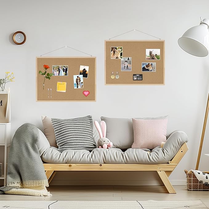 DAHAPYBOO Cork Board Bulletin Board,24x18 Cork Board for Office with Pin Oak Wood Boards,Message Board or Vision Board Decoration.