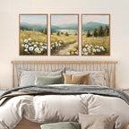 KAIRNE Field Canvas Wall Art,Vintage Landscape Wall Decor,Wildflower Prints Set of 3(16”X24”),Nature Botanical Floral Posters,Rustic Paintings for Kitchen Living Room Bedroom Farmhouse Decor,Framed