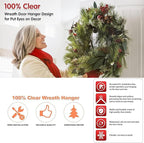 Emopeak 15 Inch Clear Wreath Hangers for Front Door - 2 Pack, Non Scratch Over The Door Hooks Wreath-Door-Hanger Sturdy Over The Door Hooks for Easter Halloween Christmas Decoration