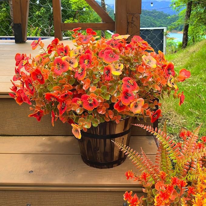 Artificial Mums Fall Flowers for Outdoors, 12pcs Fake Mums UV Resistant Outdoor Artificial Plants, Faux Silk Flowers Plants for Porch,Garden, Patio,Window Box Decoration
