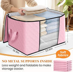 Fab totes 24 Gallons Clothes Storage, Foldable Thick Fabric Blanket Storage Bags, Containers for Organizing Bedroom, Closet, Clothing, Comforter, Organization with Handle (3 Pack,Pink)