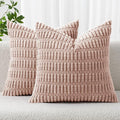 MIULEE Pack of 2 Corduroy Decorative Throw Pillow Covers 18x18 Inch Soft Boho Striped Pillow Covers Modern Farmhouse Home Decor for Sofa Living Room Couch Bed Pink Spring Valentine Decor