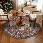U'Artlines Boho Vintage Round Area Rug 4ft Machine Washable Low Pile Soft Floor Carpet Non Slip Non Shedding Accent Rug for Living Room Bedroom Entryway Dining Room Office Rust＆Teal