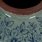 Creative Co-Op Round Decorative Terra-Cotta Vase with Transferware Pattern, Blue