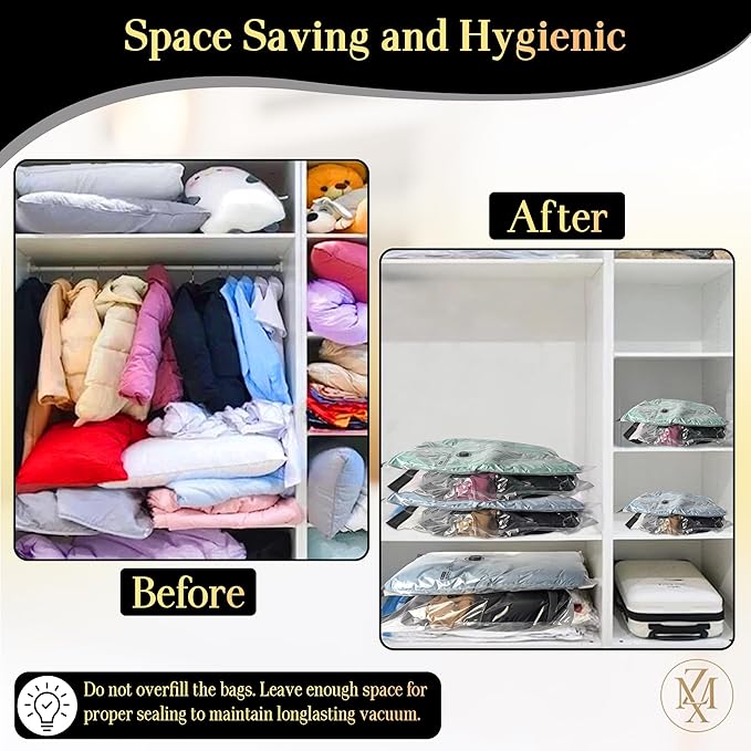 Vacuum Storage Bags 15 Pack with Hand Pump – Heavy Duty Space Saver Compression Bags for Clothes, Bedding, Travel & Home Storage