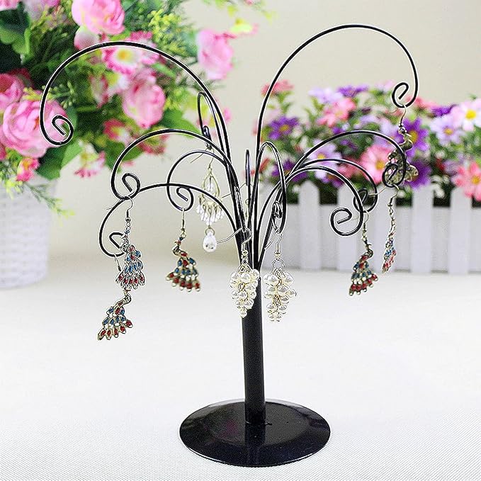 10.6 inch Ornament Tree Display Stand Rotating Decor, Decorative Black Metal Tabletop Display Stand Features Multiple Hooks, Display Rack for Ornaments Glass Globes Balls and Small Craft Items (1PCS)