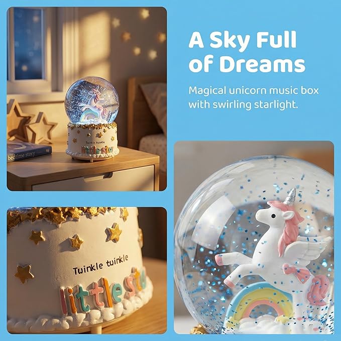 Unicorn Snow Globe for Kids, Musical Snowball with Colorful Lights Automatic Snowfall, for Girl Boy Christmas Birthday Ideal Choice, 3.5x5inch Music Box