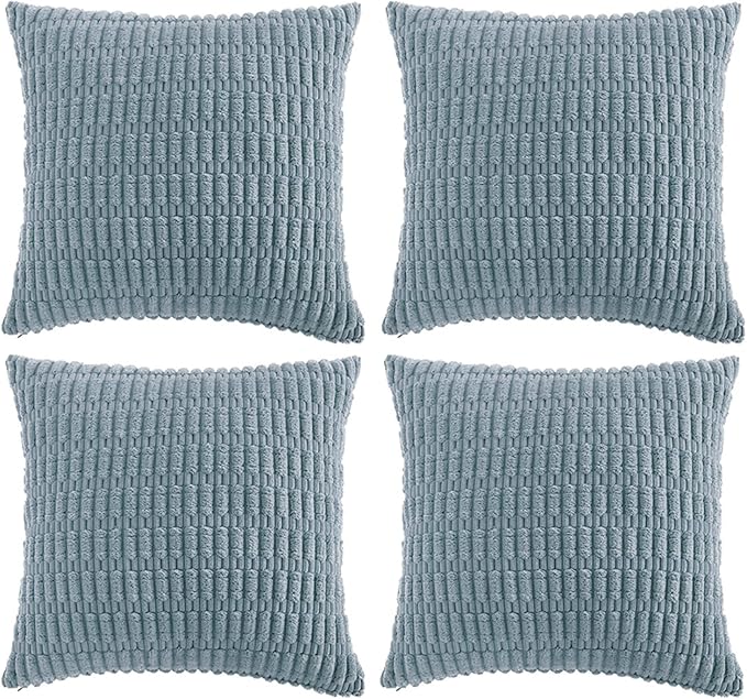 Fancy Homi 4 Packs Decorative Throw Pillow Covers for Living Room Couch Bed, Modern Farmhouse Boho Home Décor Accent Cushion Case, 24" x 24", Light Blue