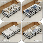 Under Bed Storage Containers with Wheels, Larger Bamboo Wood Under Furniture Storage Containers with Dust Bags，Rolling for Shoes Clothes