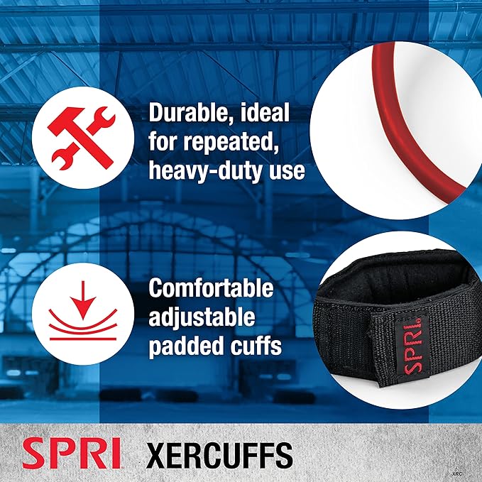 SPRI Xercuff Leg Resistance Band Exercise Cord with Non-Slip Padded Ankle Cuffs (All Bands Sold Separately) Portable for the Gym or At Home Workout Equipment