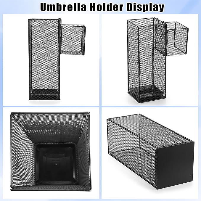 OwnMy Metal Umbrella Holder for Entryway, Indoor Umbrella Stand for Entryway with Small Basket and Draining Tray, Modern Umbrella Storage Stand Rack for Home Office Hotel Entrance, 16.5" Height