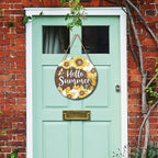 Hello Summer Sign 12 x 12 Inch Summer Themed Sunflower Welcome Sign Front Door Decor Farmhouse Porch Decoration Sunflower Round Wooden Hanging Sign for Home Garden Farmhouse Yard