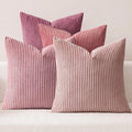 MIULEE Pack of 4 Purple Pink Valentines Corduroy Decorative Throw Pillow Covers 20x20 Inch Soft Boho Striped Pillow Covers Modern Farmhouse Spring Home Decor for Sofa Living Room Couch Bed