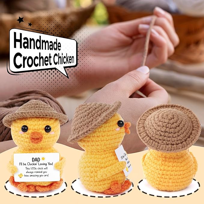 Valentines Gifts for Dad, Handmade Crochet Emotional Support Chicken, Birthday Gifts for Dad, Men, Father in Law, Cute Chicken Desk Decor, Funny I Love You Stocking Stuffers