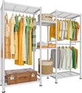LEHOM G6 Wire Garment Rack Heavy Duty Clothes Rack Compact Large Size Armoire Storage Rack Freestanding Metal Clothing Rack Closet Wardrobe with 3 Hanger Rod and 4 Large Shelves 4 Small Shelves, White