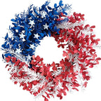 idyllic 4th of July Wreath 22 inch, Patriotic Wreath for Front Door, Red White Blue Leaves Metal Stars Independence Day, Memorial Day Americana Decor