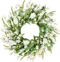 Sggvecsy Spring Summer Wreath for Front Door 22 Inch Artificial White Flower with White Tulips Greenery Leaves Lavender for All Seasons Home Farmhouse Indoor Outdoor Wall Decor