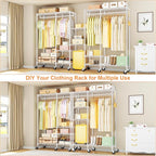 Ulif F4R Heavy Duty Clothes Rack（With Lockable Wheels ） Rolling Clothing Racks for Hanging Clothes，Adjustable Closet Organizer System，Portable Garment Rack 45"W x 15.8"D x 73.5"H，Max Load 650LBS，White