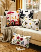 Embroidered Throw Pillow Cover 20x20 Inch - Spring Summer Boho Decorative Pillow Cover with Zipper for Living Room Couch Sofa Bed Aesthetic Design Mushroom Moon Cushion Pillowcase