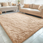 OLANLY 5x10 Machine Washable Large Area Rugs for Living Room, Bedroom, Soft Fluffy Shaggy Bedside Rug, Indoor Floor Carpet for Kids Girls and Boys, Dorms, Nursery, Home Decor Aesthetic, Beige