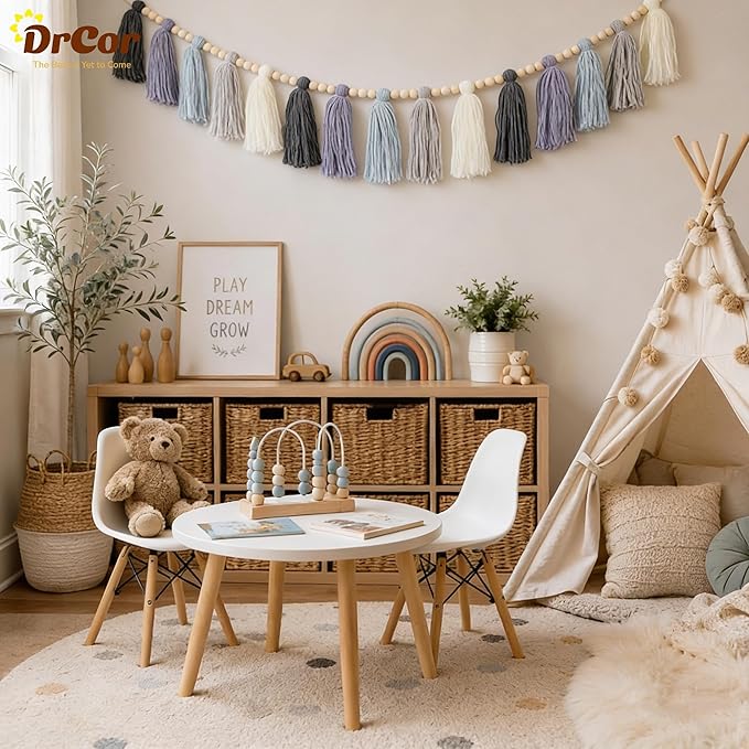 DrCor Dusty Blue Tassel Garland – Boho Classroom Decor for Bulletin Board, Teacher Classroom, Nursery, Kids Room, Back to School, Baby Shower & Birthday Decorations