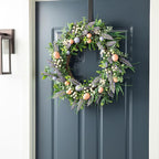 Glitzhome 22" D Easter Wreath with Artificial Easter Eggs Berries and Lavender for Front Door Wall Decor, Spring Easter Garland with Colored Eggs Berries Holiday Decoration