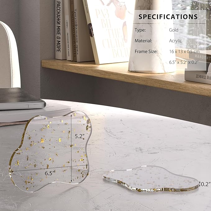 Acrylic Coaster Decorative Plates, Irregular Bar Drink Coaster, Clear Cloud Shape Coffee Cup Coaster, Perfect for Tabletop Protection and Accessories Display.(Gold)