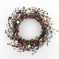 NeoL'artes 20inch Patriotic Wreaths for Front Door, 4th of July Pip Berry Grapevine Wreath White Blue Stars and Berries, Independent Day Porch Door Window Decor