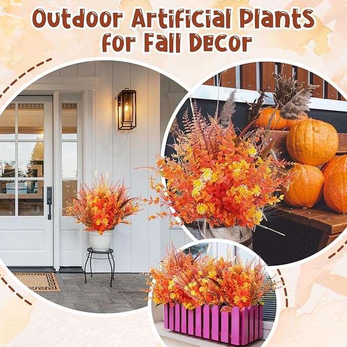 22 Bundles Artificial Fall Flowers for Outdoor Decoration, 9 Styles Autumn Thanksgiving Halloween Decor with Persian Leaves, Lavender, Eucalyptus, Maple Leaves for Window Box Patio Fireplace Decor