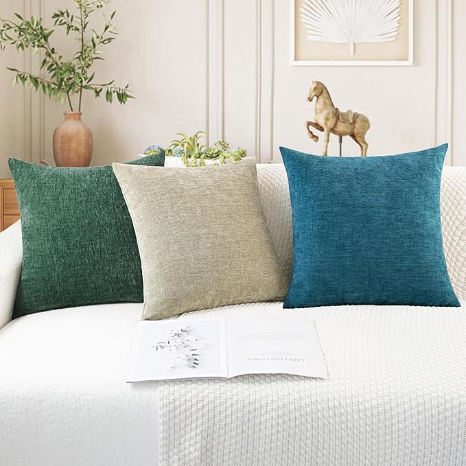 CaliTime Throw Pillow Covers Decorative 18 X 18 Inches Pack of 4 Cozy Chenille Cushion Cases for Couch Sofa Bed Living Room Home Ocean Blue